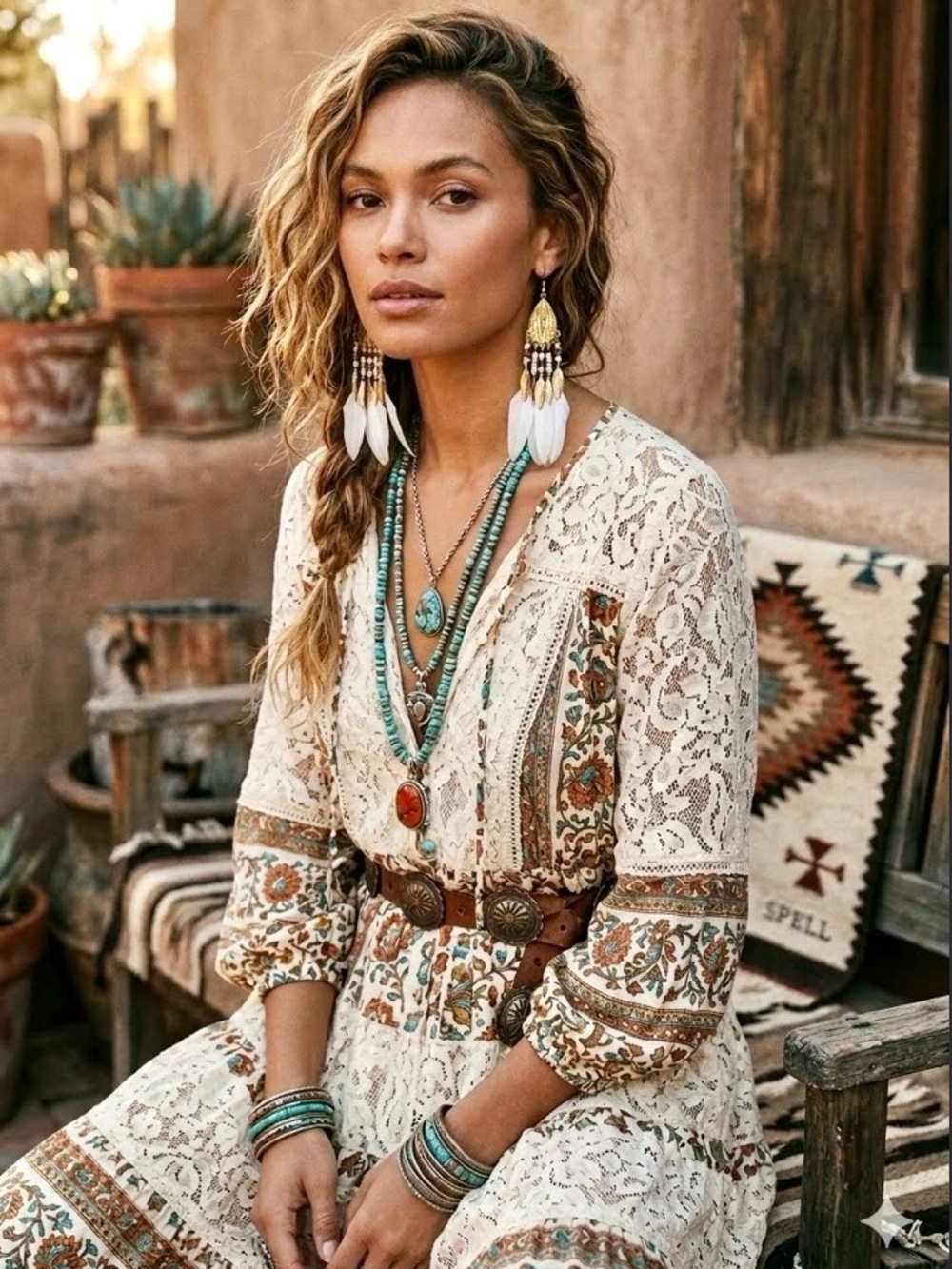 DREAMY white feather Boho statement earrings w Gypsy southwestern Navajo vibe